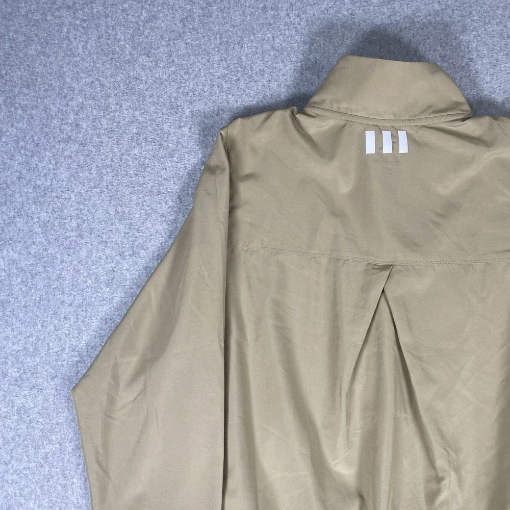 Adidas Golf Jacket Mens Large Tan Khaki Full Zip Windbreaker Lightweight Sport